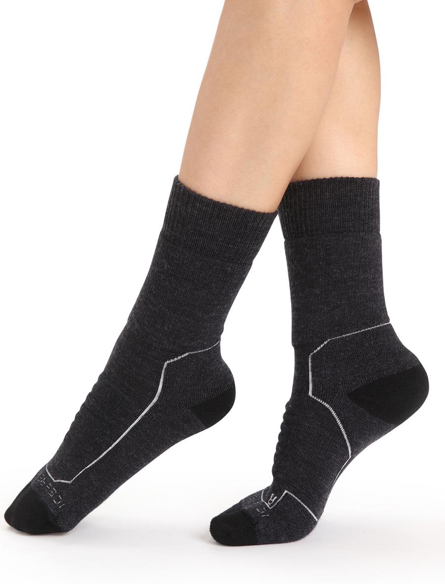 Women\'s Icebreaker Merino Hike+ Heavy Crew Socks Jet Heather | CA 1497QMAZ